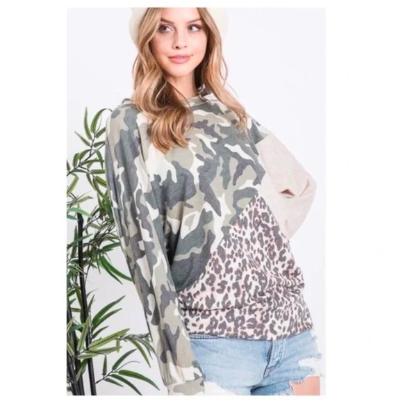 New!! Leopard Camo Dolman Sleeve Top - Picture 8 of 9